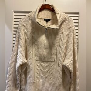 Banana Republic Cream Cable Knit Half-Zip Funnel Sweater